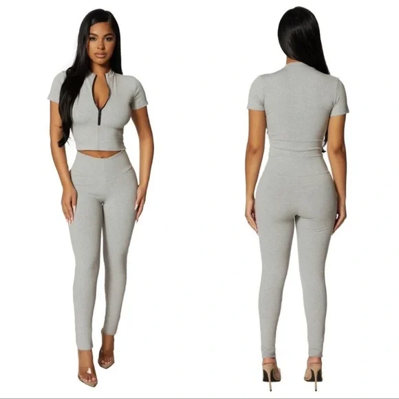 NAKED WARDROBE | Grey Snatched Down Ribbed Leggings - Picture 1 of 9